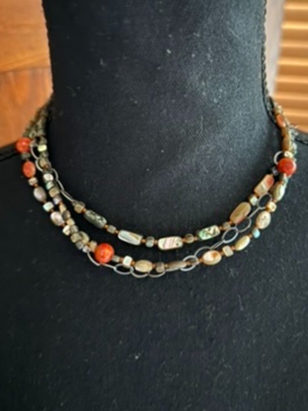 Silpada Multi Strand Coral and Abalone Necklace
